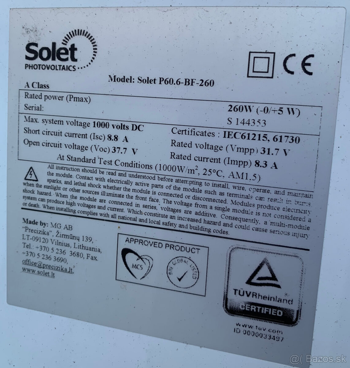 Fotovoltaické solárne panely 260W cierne
