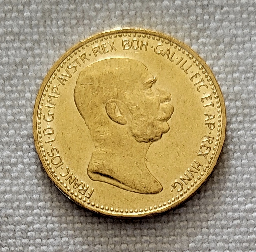 Zlatá rakúska 20 koruna FJI, 1909 Marschall, vzácny ročník