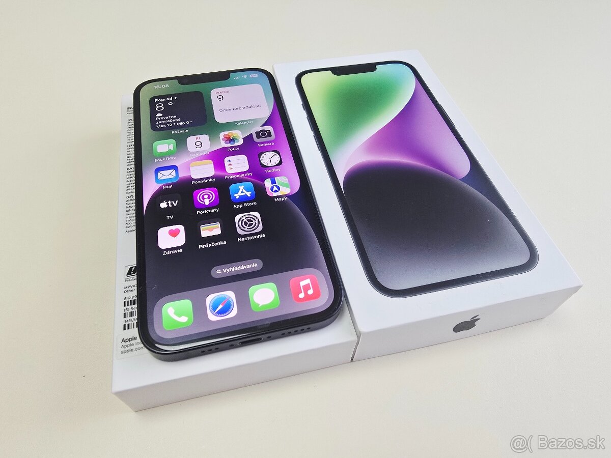 APPLE iPhone 14 128GB Midnight,KAPACITA BATÉRIE 100%