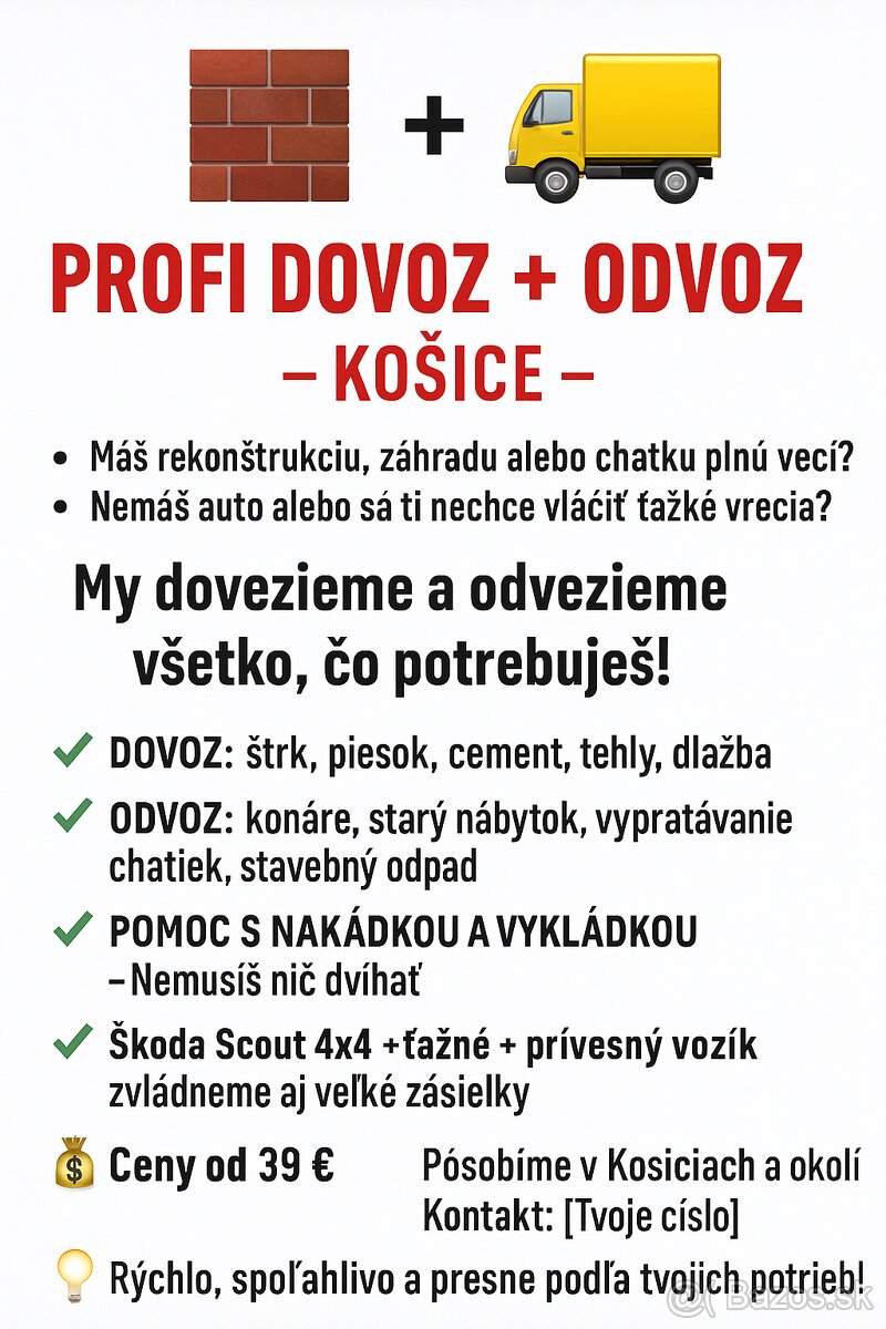 🌿🚚 DOVOZ PRE VAŠU ZÁHRADU + ODVOZ ODPADU – KOŠICE A OKOLIE