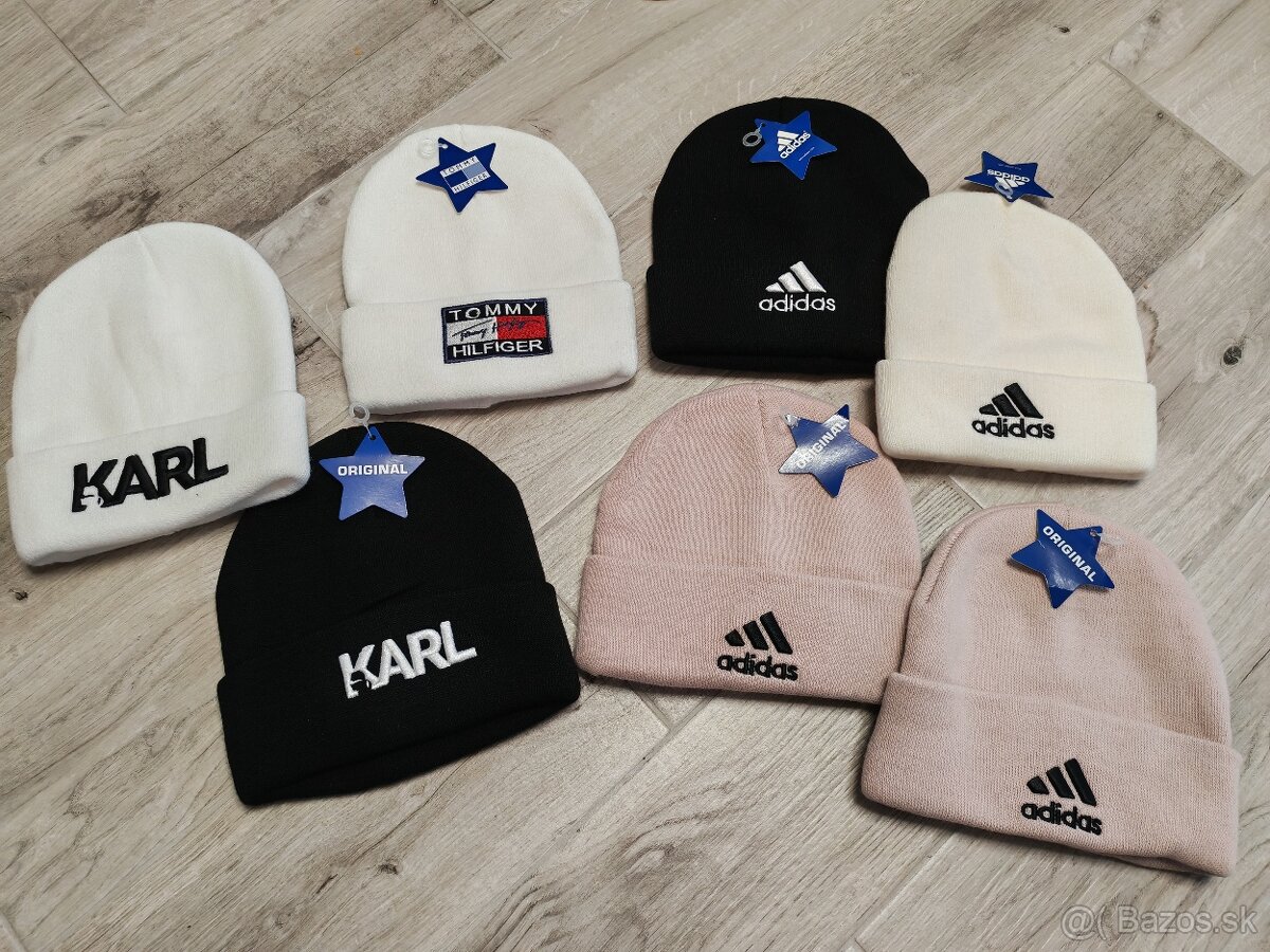 Úplne nové hrubšie čiapky Tommy Hilfiger, Adidas, Karl lager