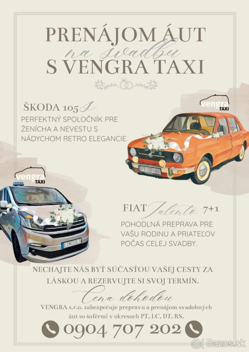 Prenájom svadobného auta ŠKODA 105s a FIAT TALENTO