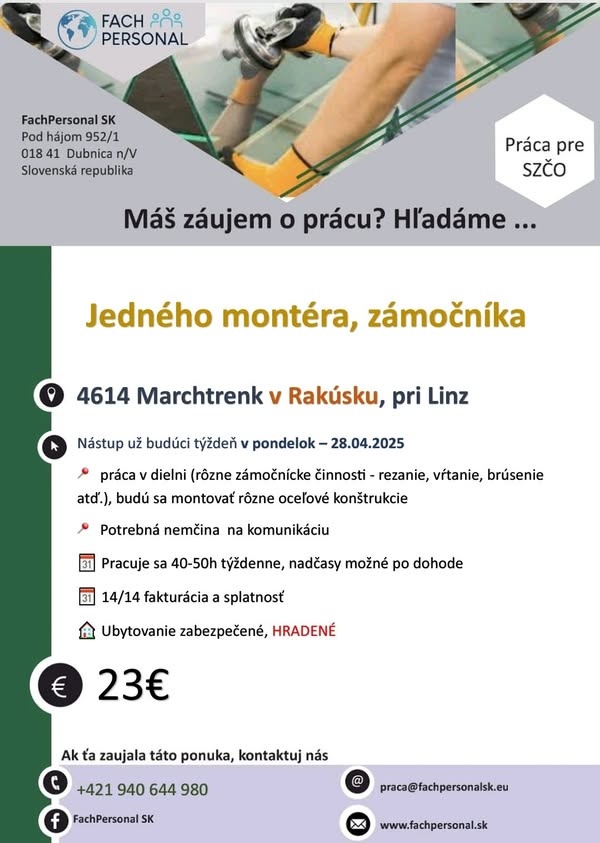 OBSADENÉ; Zámočník do Rakúska s ubytovaním
