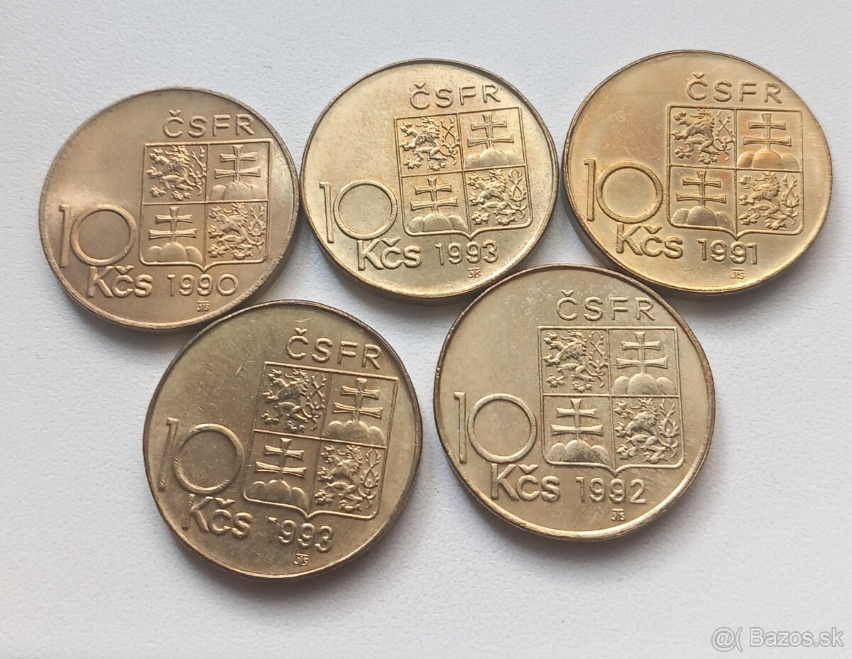 Predám komplet mince 10 kčs 1990 -1993 , ČSFR