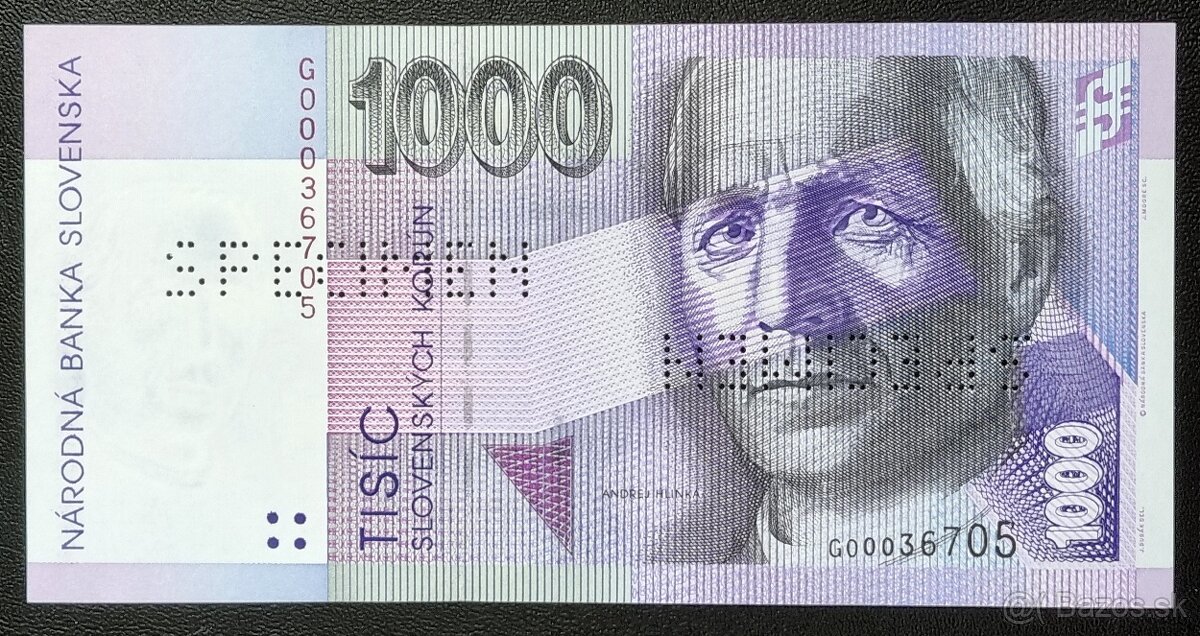 1000 Sk 1993 séria G , bankový vzor UNC stav