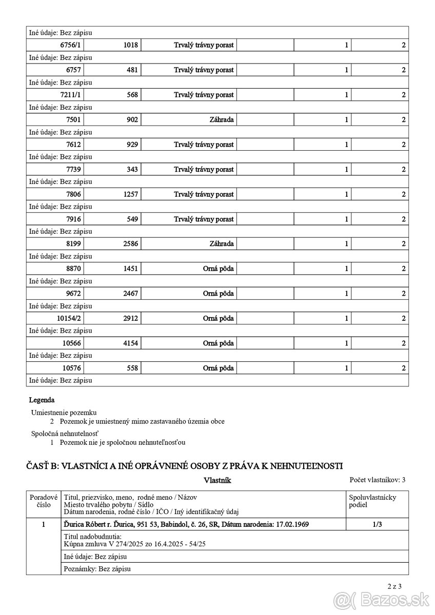 Predám podiely na nehnuteľnostiach v k.ú. Sebechleby