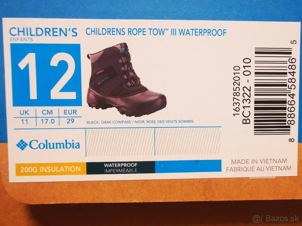 Predám detské topánky columbia rope tow III cm17 EUR29 UK11