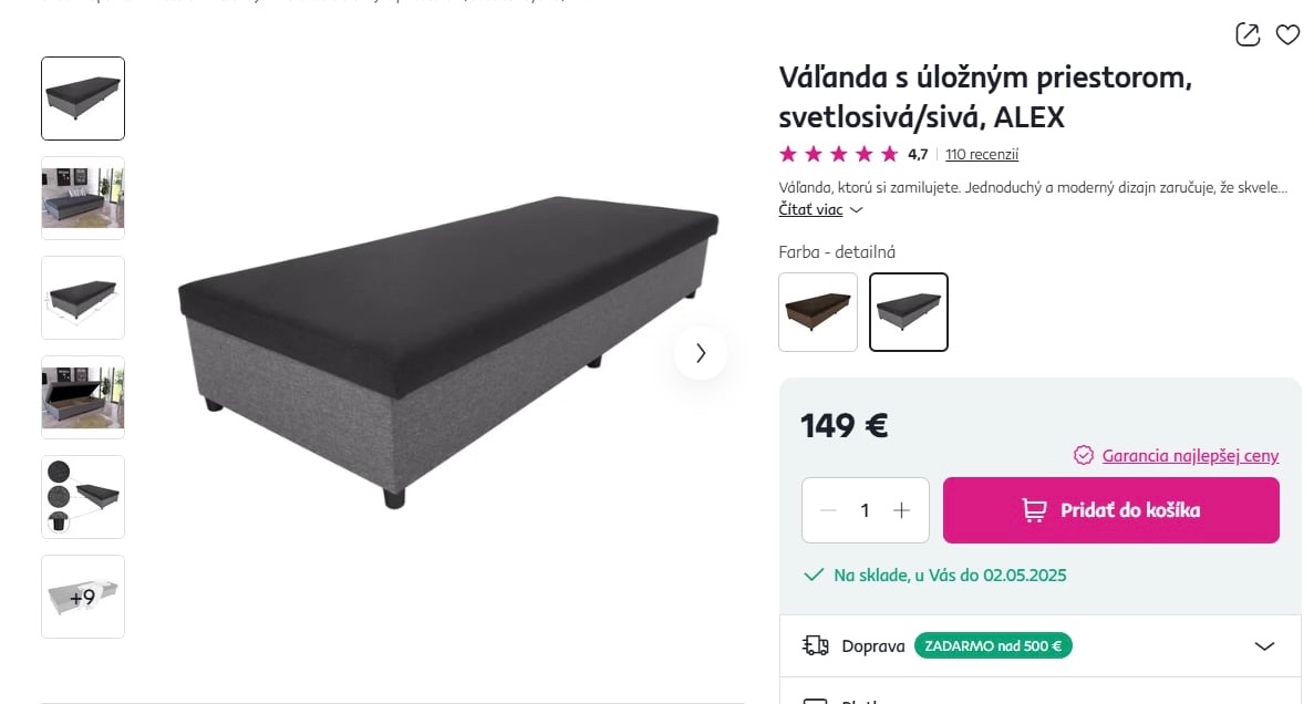 Valenda svetlo sivá s úložným priestorom