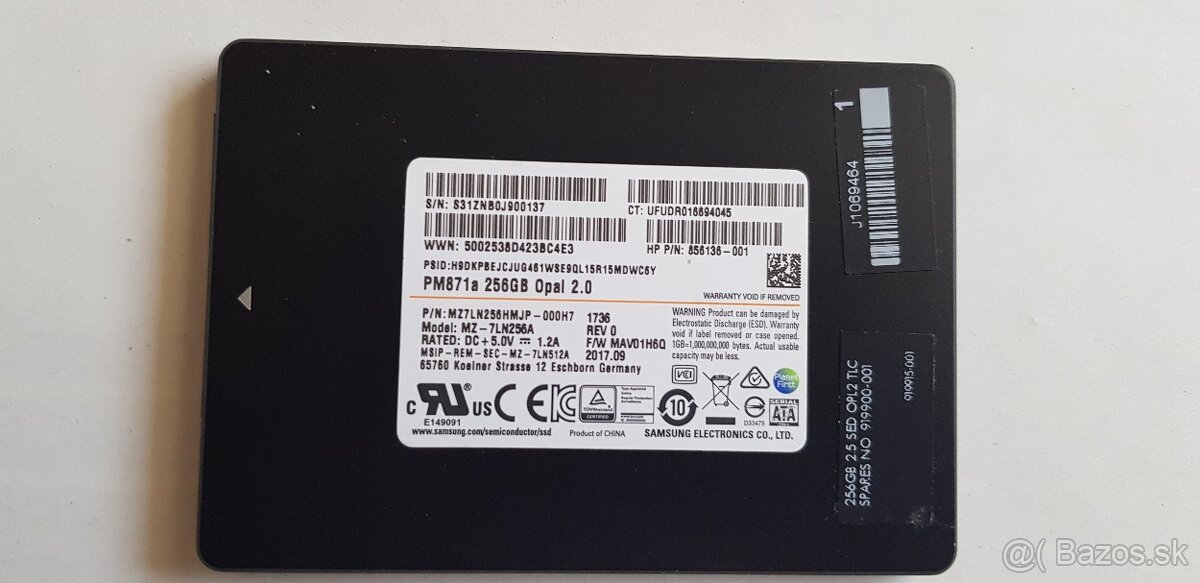 SSD disk 256gb samsung PM871a.