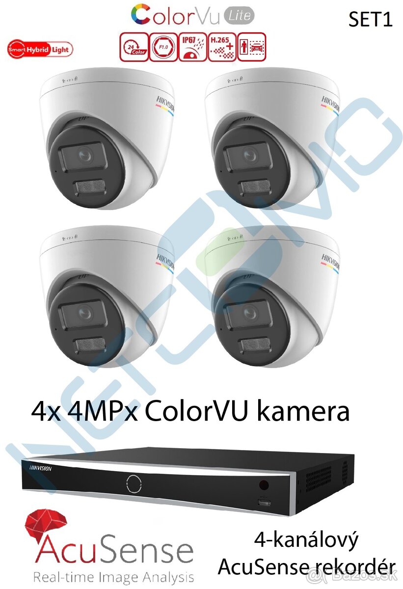 4x 4MPx ColorVU kamerový set Hikvision