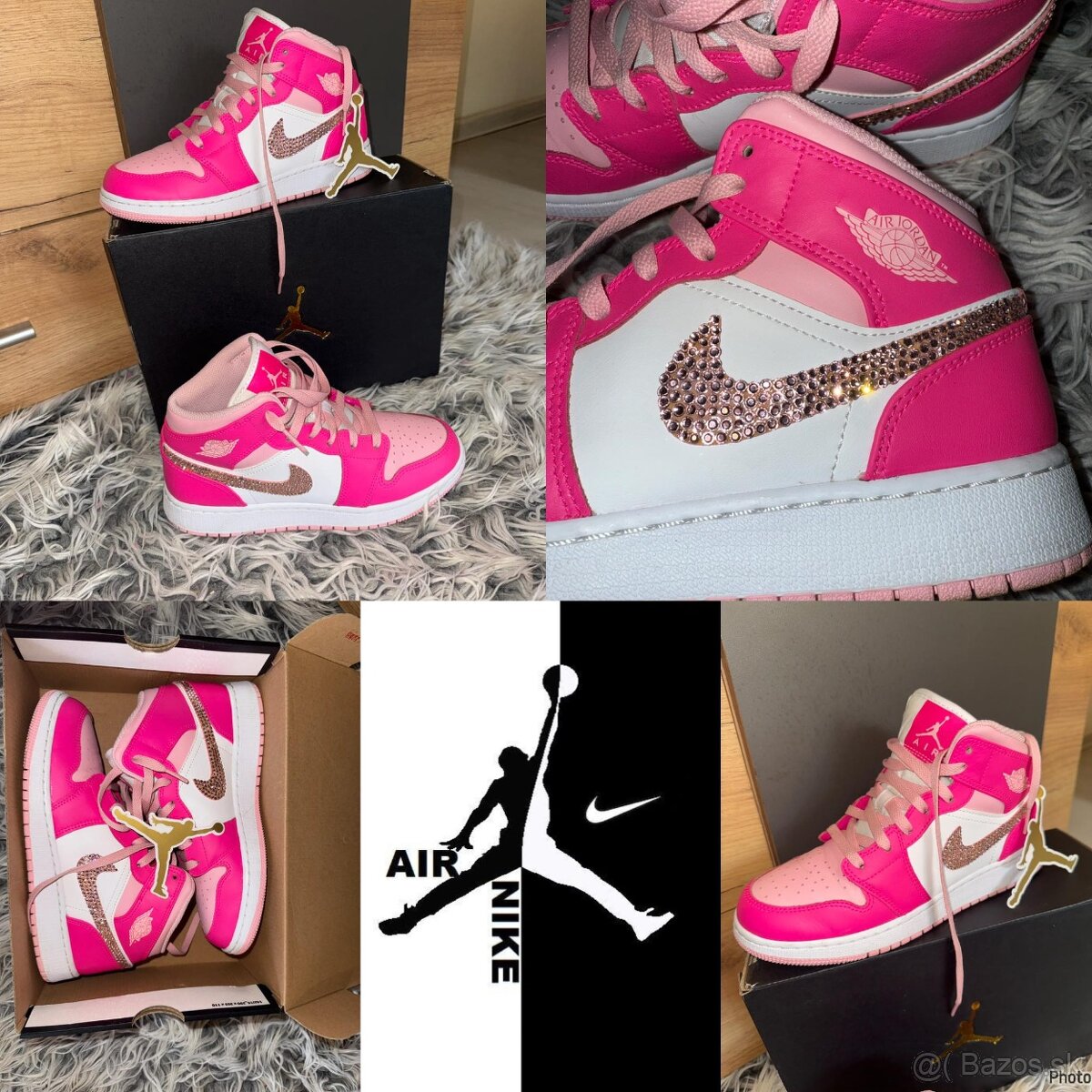 Nike Air Jordan 1 Mid GS Pink Barbie tenisky swarovski