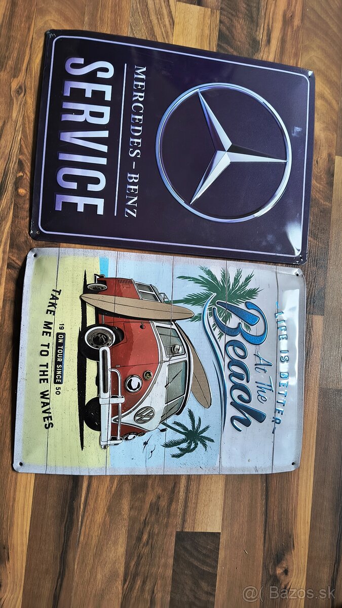Predám ozdobné kovové tabule Mercedes a Volkswagen