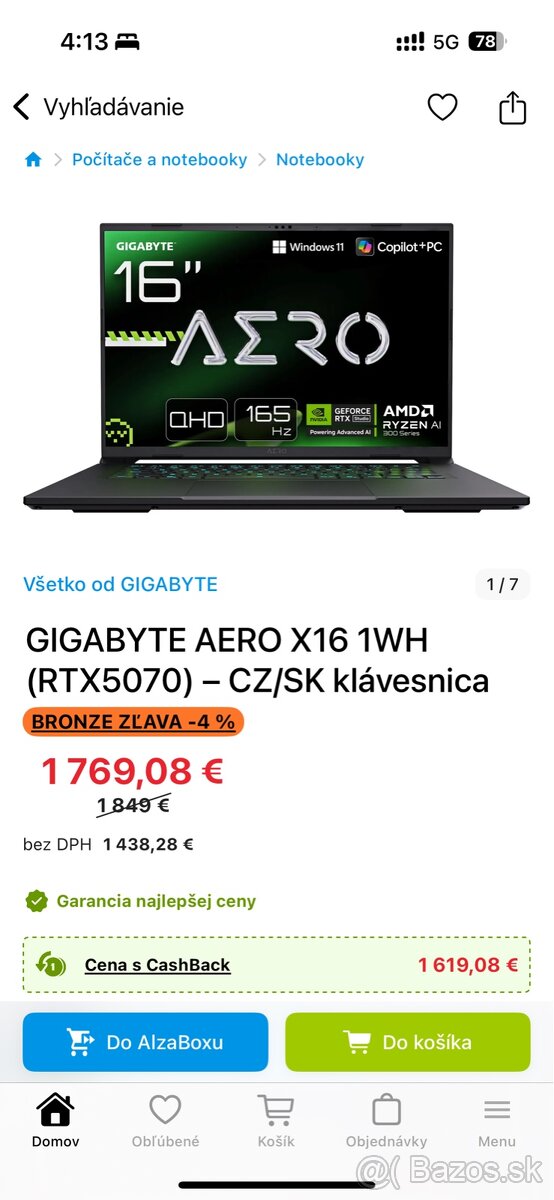 Predám herný / pracovný notebook GIGABYTE AERO X16 (RTX 5070