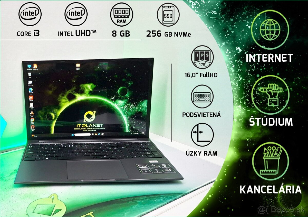💻 MEDION® AKOYA® - Elegantný NB s 16" IPS/i3/8G/256G