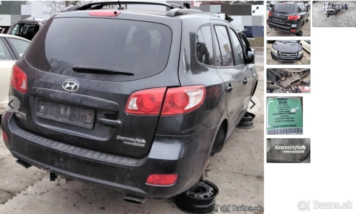 Hyundai Santa Fe 2.2 CRDi 2008 predám DIFERENCIAL, DVERE, PR