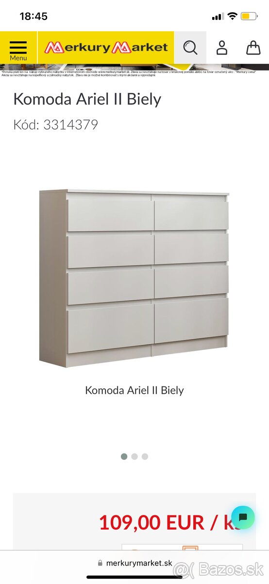 Predám bielu komodu Ariel II