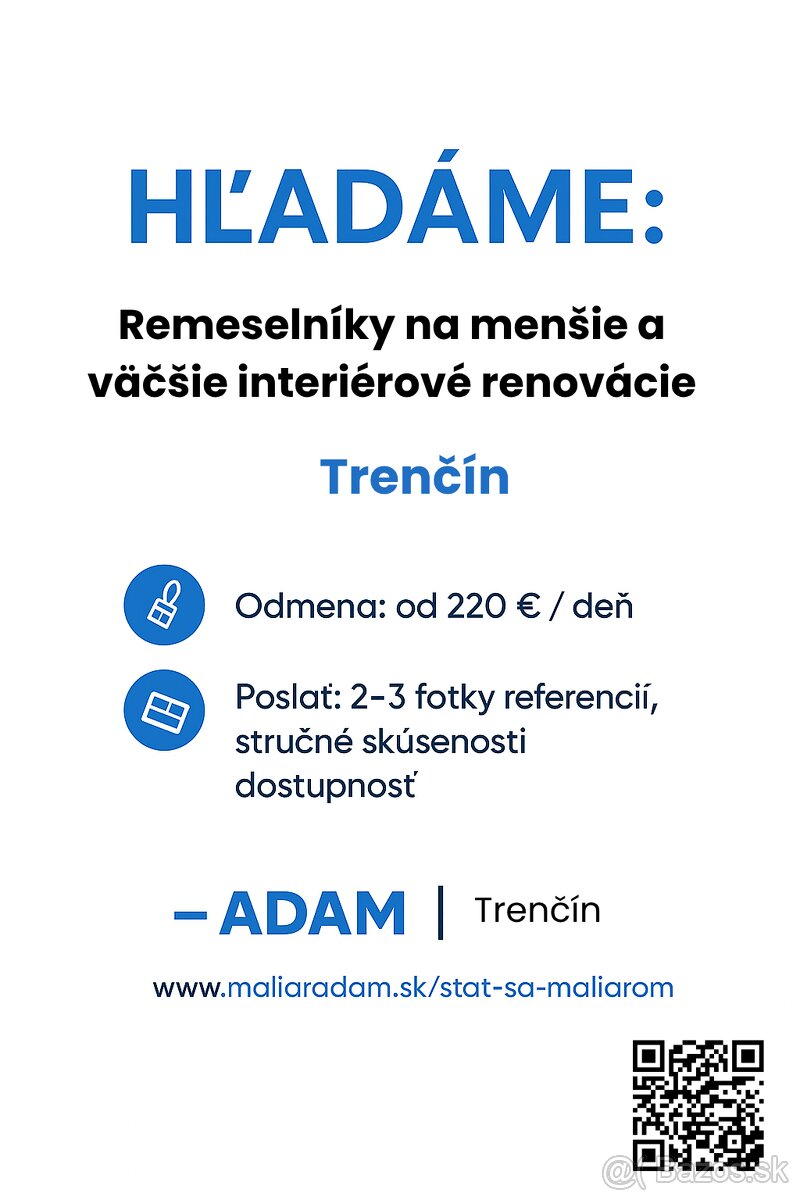 €220/deň - Rekonštrukčné práce / Trenčín a okol