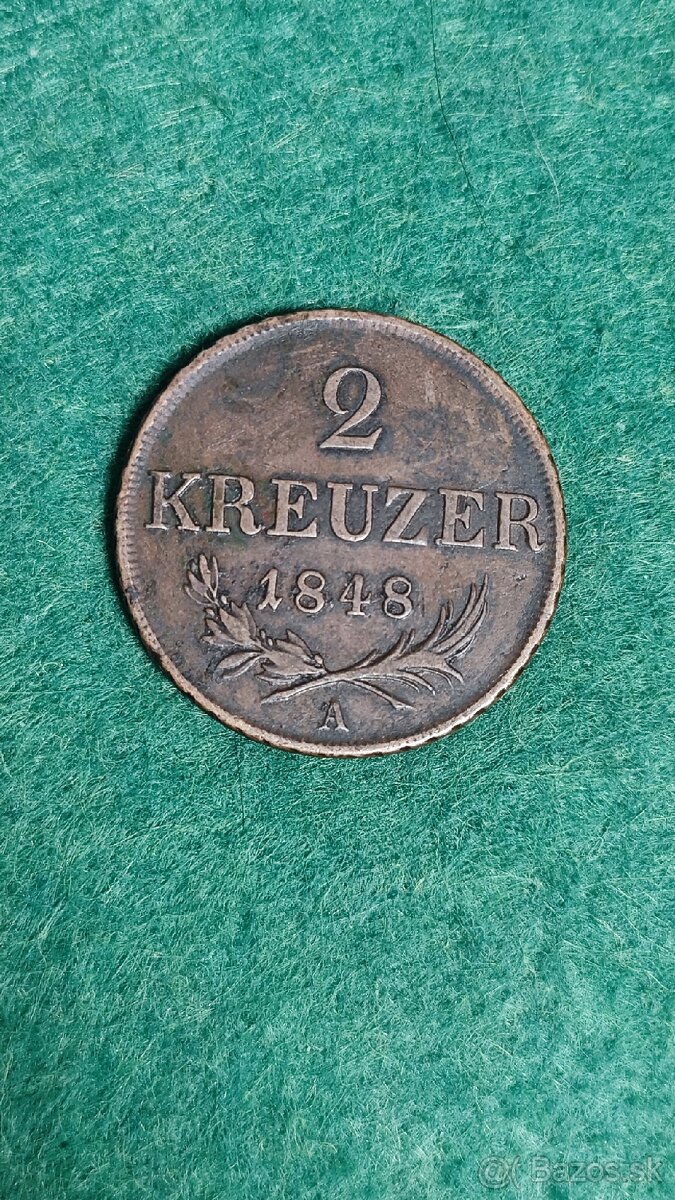 2 kreuzer 1848 A, krásny