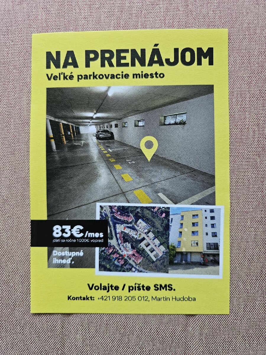 Parkovacie miesto v podzemnej garáži na Belvederi