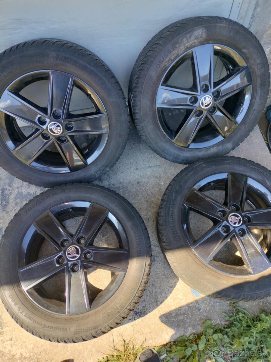 ❄️4ks alu disky orig. Škoda 5x112 r16 pneu 205/55 r16