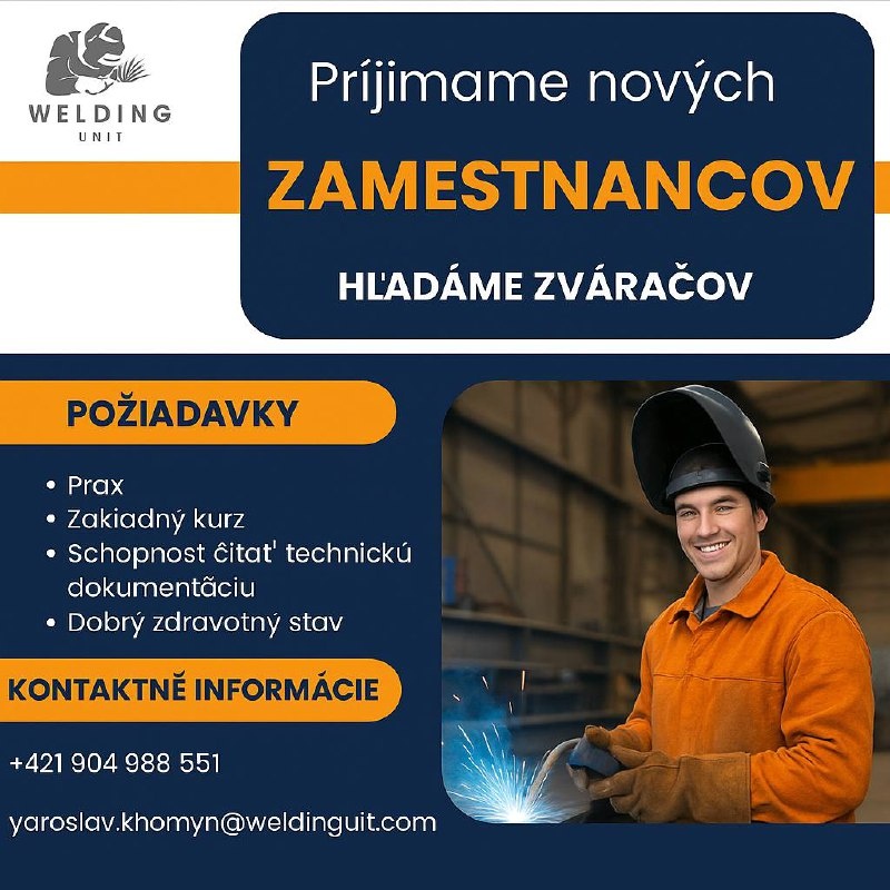 Stabilná práca pre zvárača CO2 – nástup ihneď