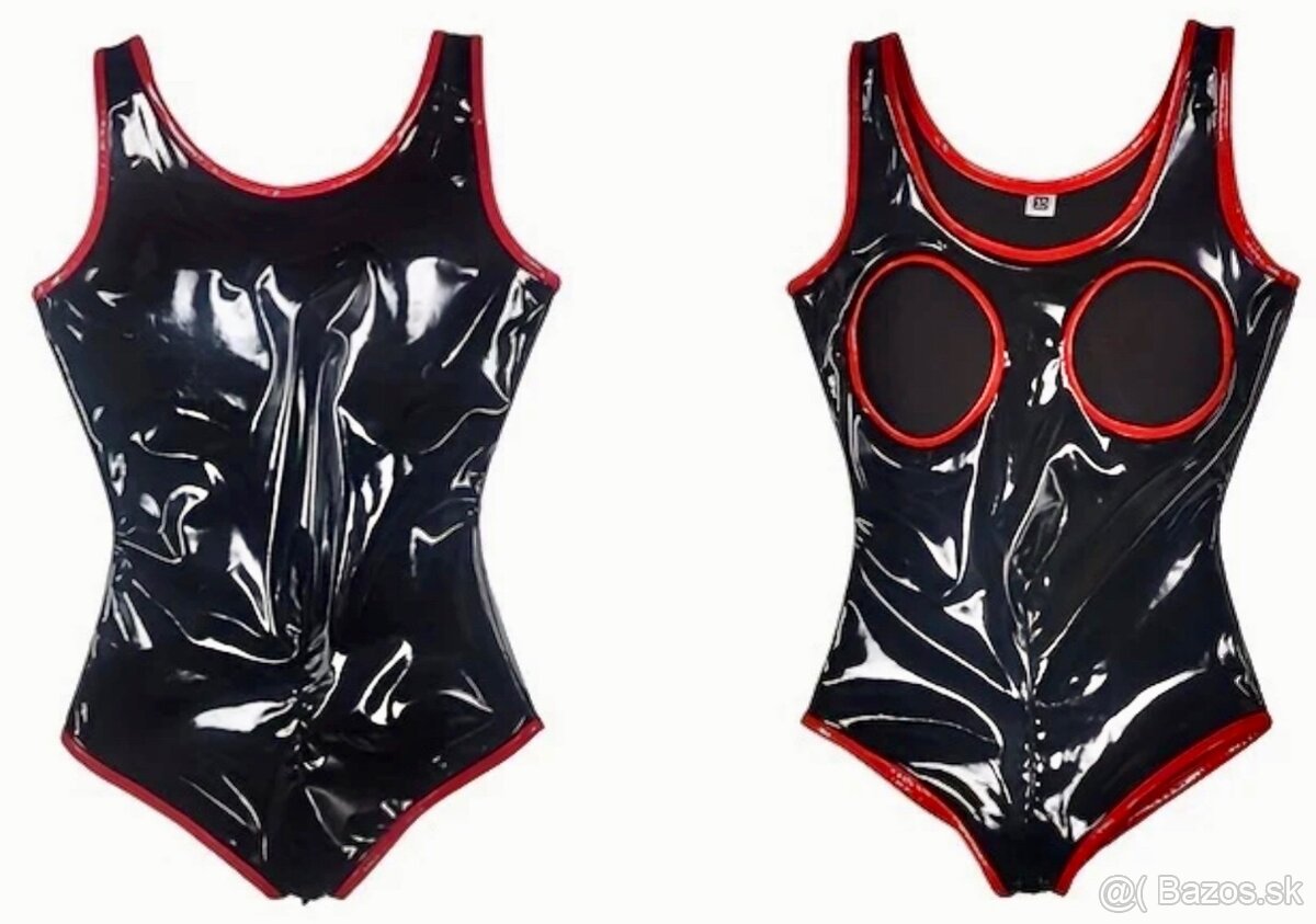 IMITÁCIA LATEXU-KRASNE BODY S OTVORAMI NA ZIPS….XL(44)…NOVE