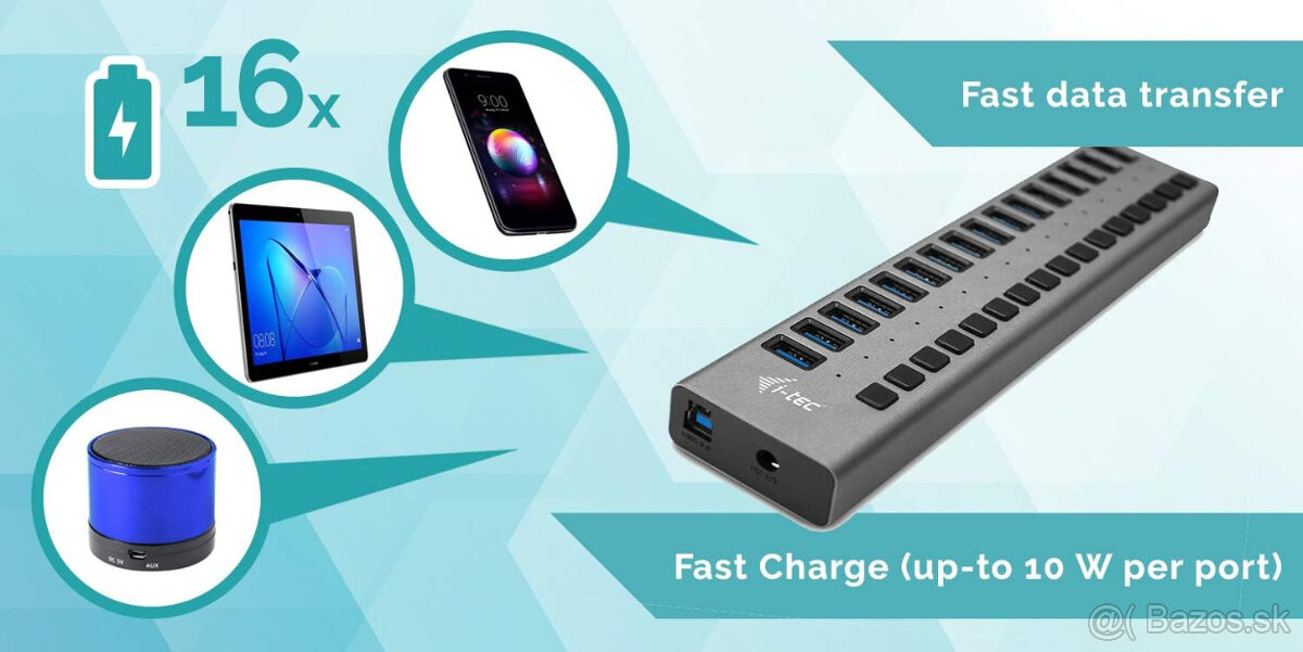 16 portovy USB 3.0 charging hub I-tec - 90W