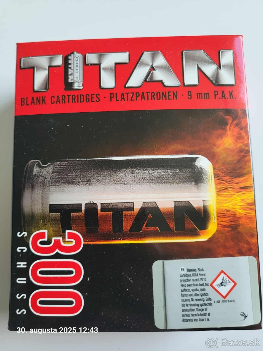 Predám akustické strelivo TITAN P.A.K 9mm
