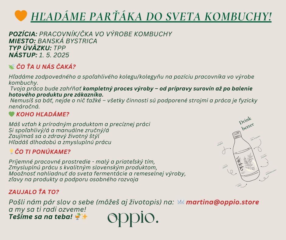Hľadáme parťáka do sveta Kombuchy