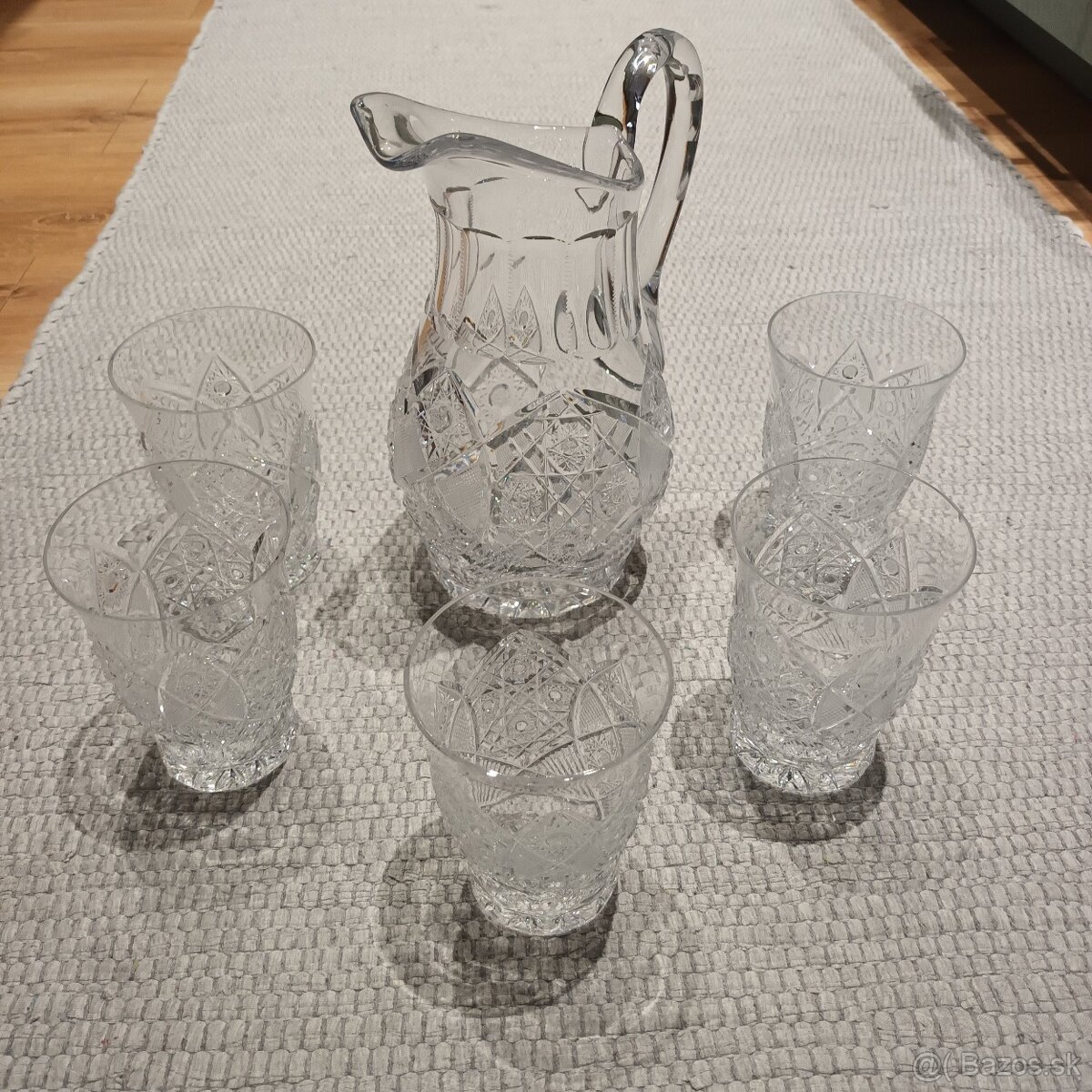 Brúsené sklo Bohemia Crystal - džbán + poháre