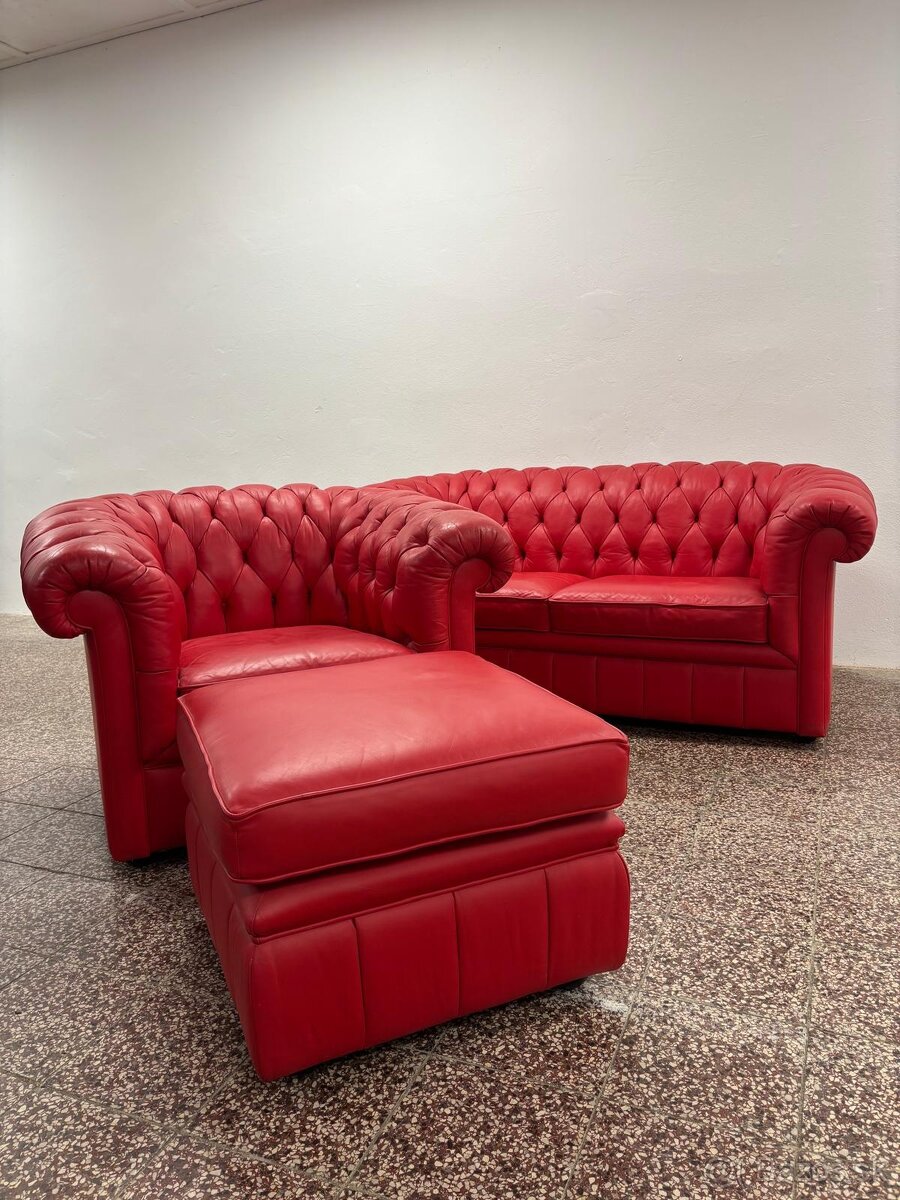 CHESTERFIELD ŠTÝL,KOŽENÁ SEDAČKA ČERVENÁ