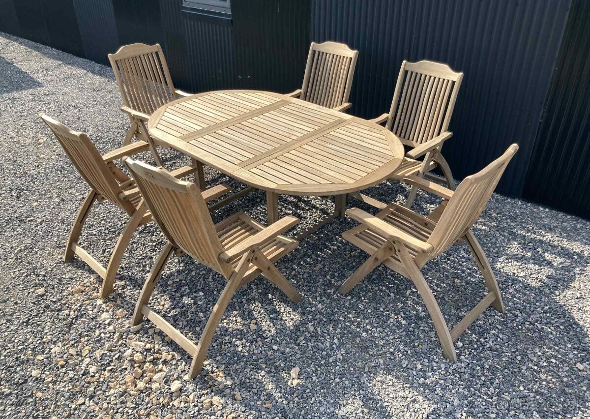 TEAK - MBM - Münchener Boulevard Möbel - ovalny stol + 6 st
