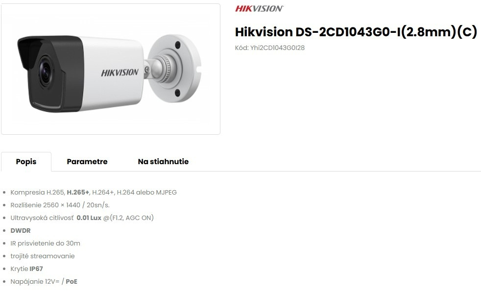 Hikvision DS-2CD1043G0-I(2.8mm)(C) kamera