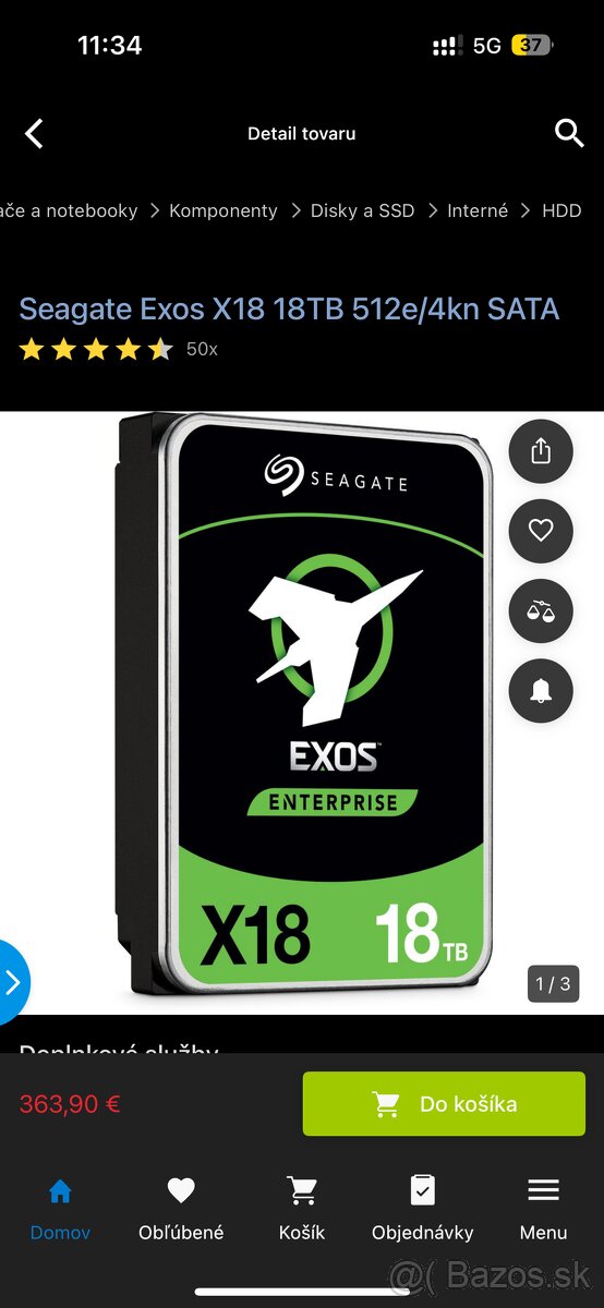 HDD Seagate EXOS X18 18TB 512e/4kn SATA