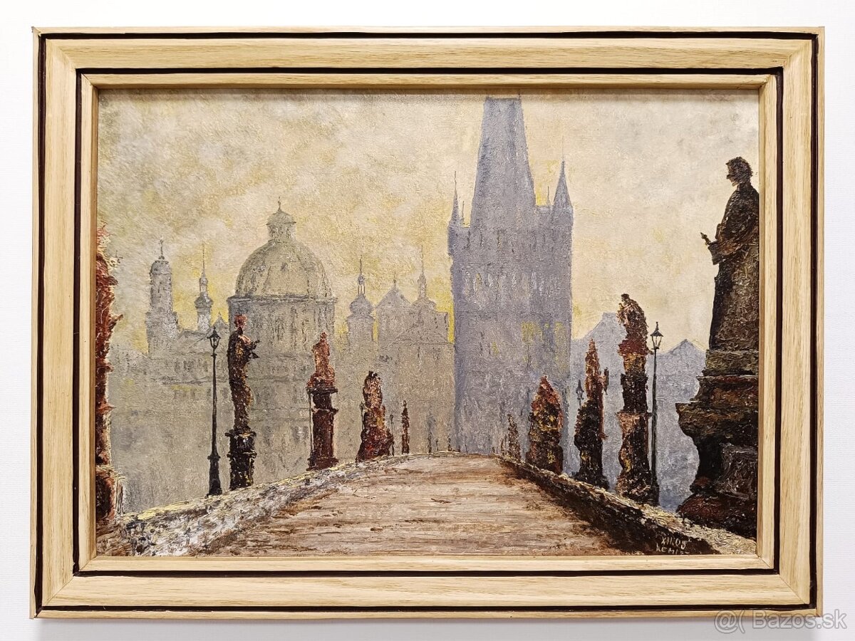 Obraz - Kemiž, Karlův most, olej na desce 38x51