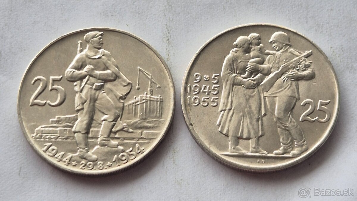 2x 25 Kčs 1954, 1955, Československo