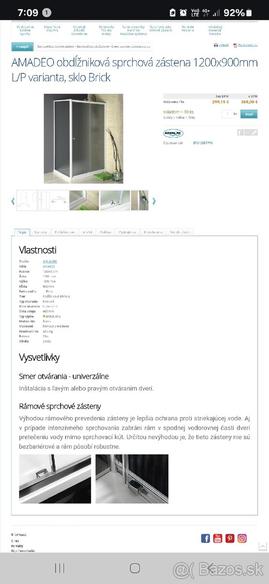 Nová sprchova zastena 1200x900mm , komplet s vaničkou