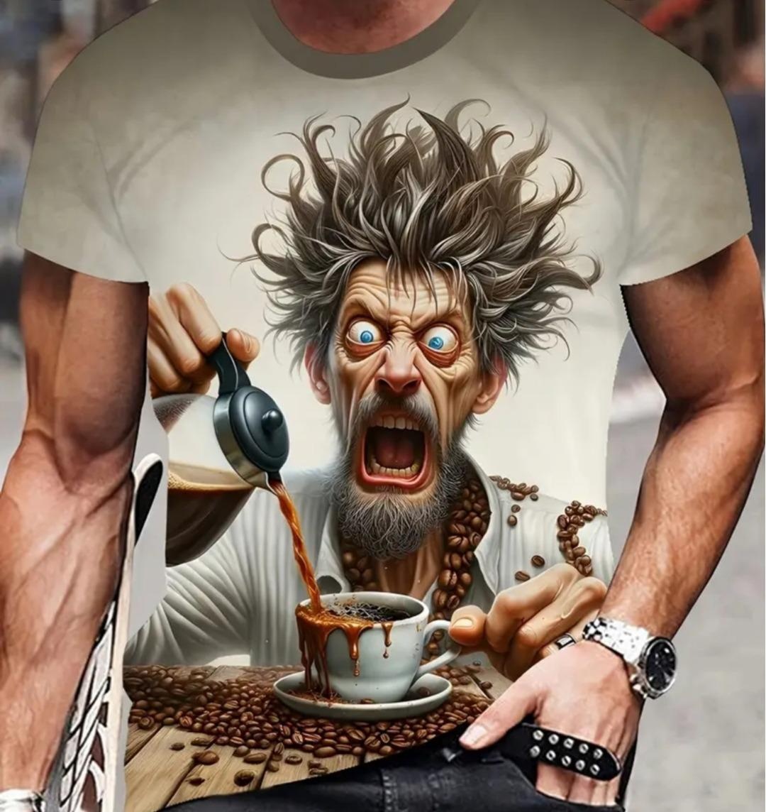 PÁNSKE TRIČKO XXL S 3D POTLAČOU HOT COFFEE