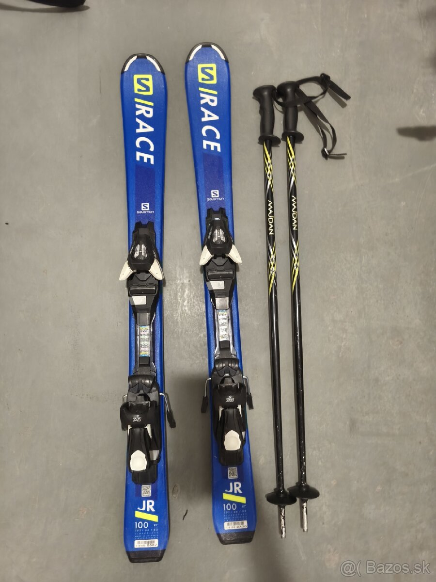 Detske lyze Salomon S/Race Jr S + C5 J75 Bl 100 + palicky