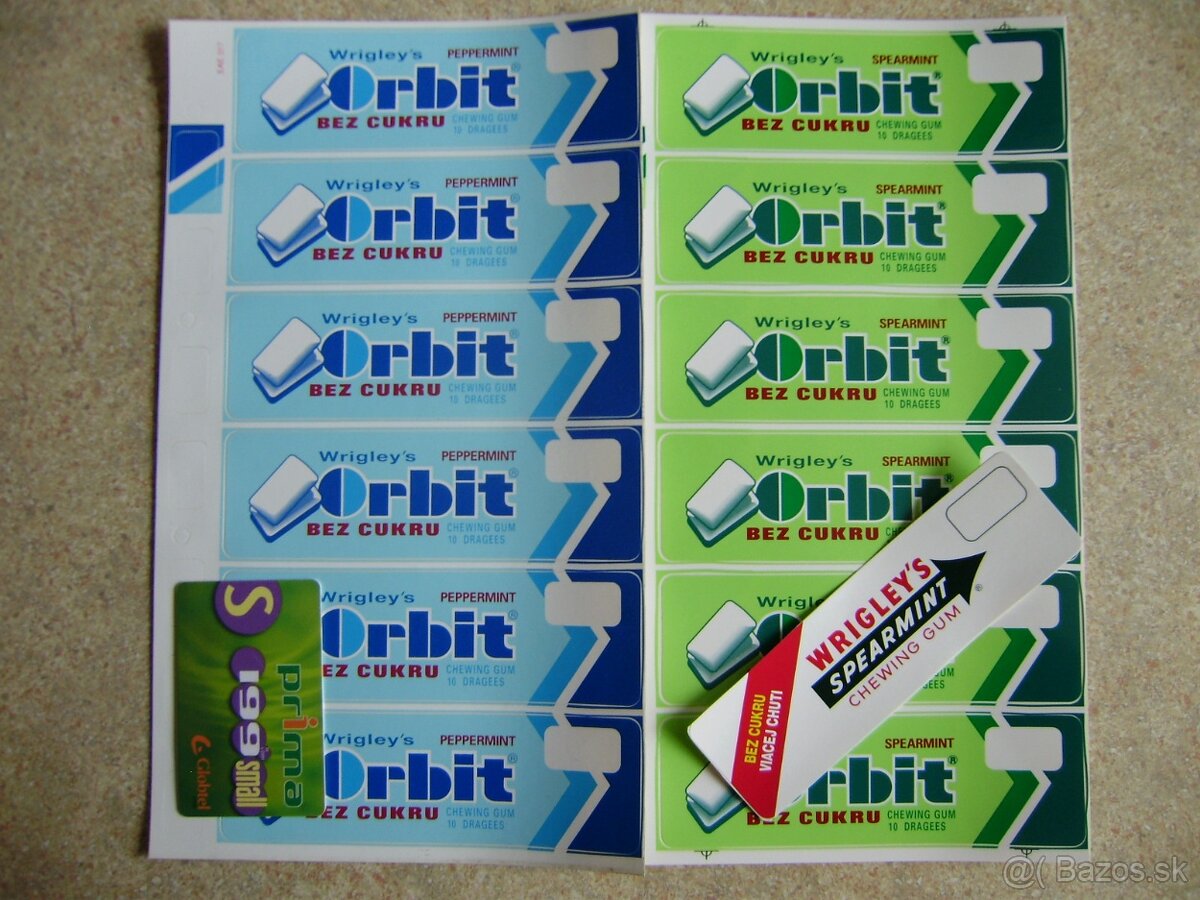 Predám, nálepky, žuvačky Wrigleys Orbit.