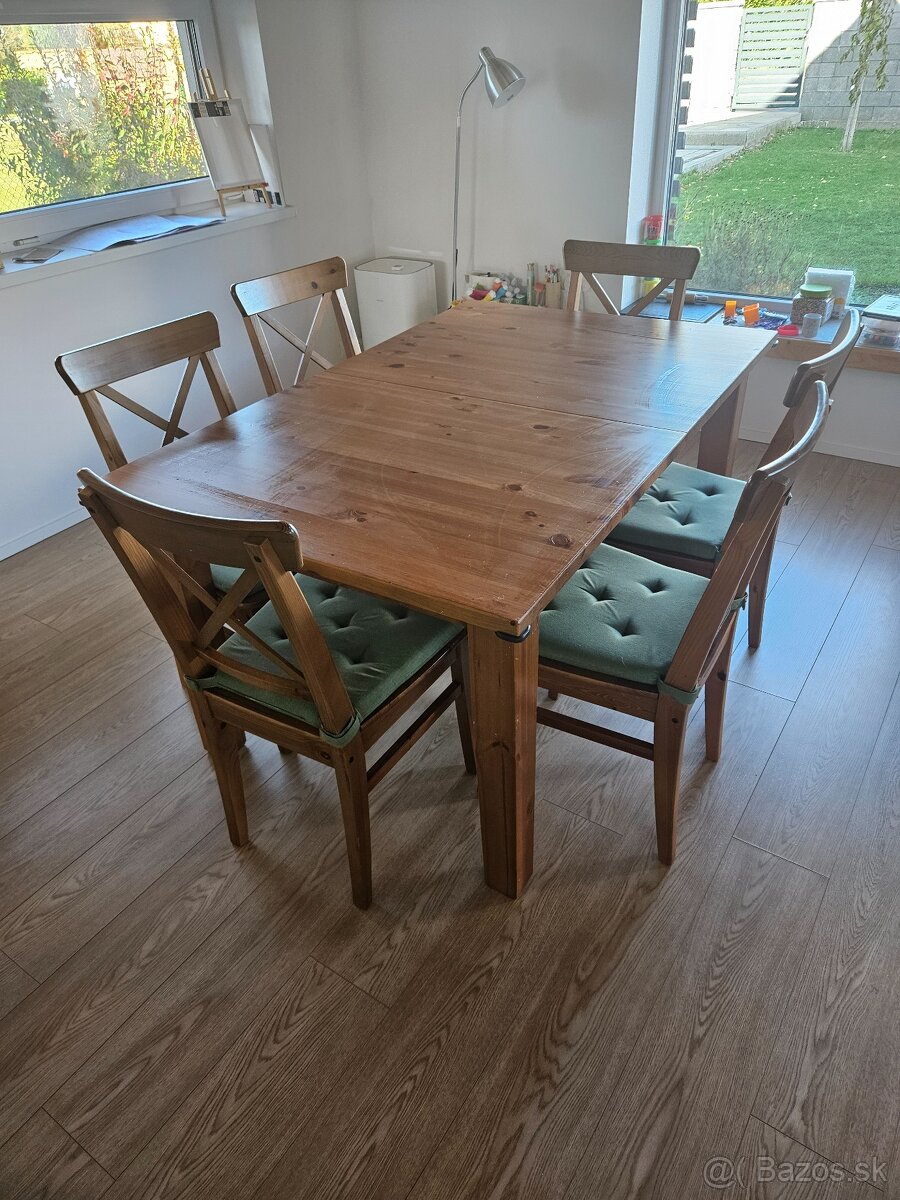 Jedálenský stôl IKEA STORNAS a stoličky 6ks ROSENTORP