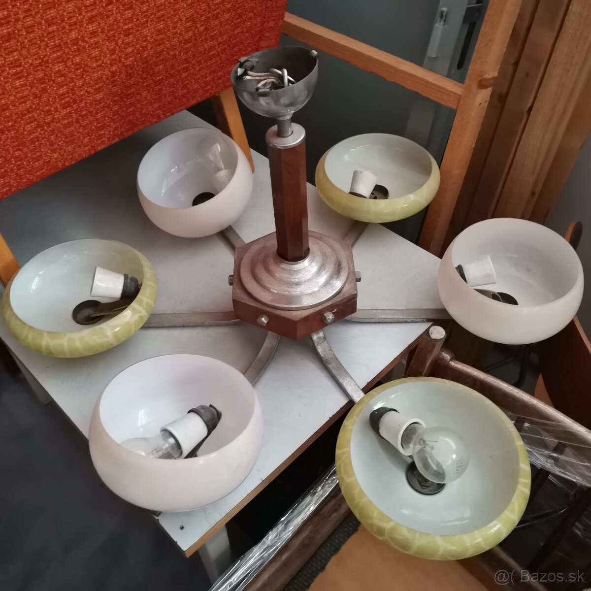 Retro luster lampa art deco Drevo chrom