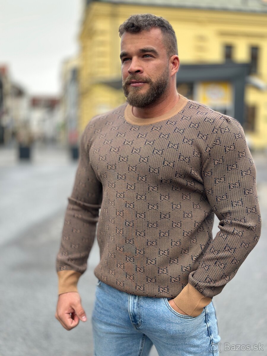 Luxusný svetrik Gucci hnedo modrý