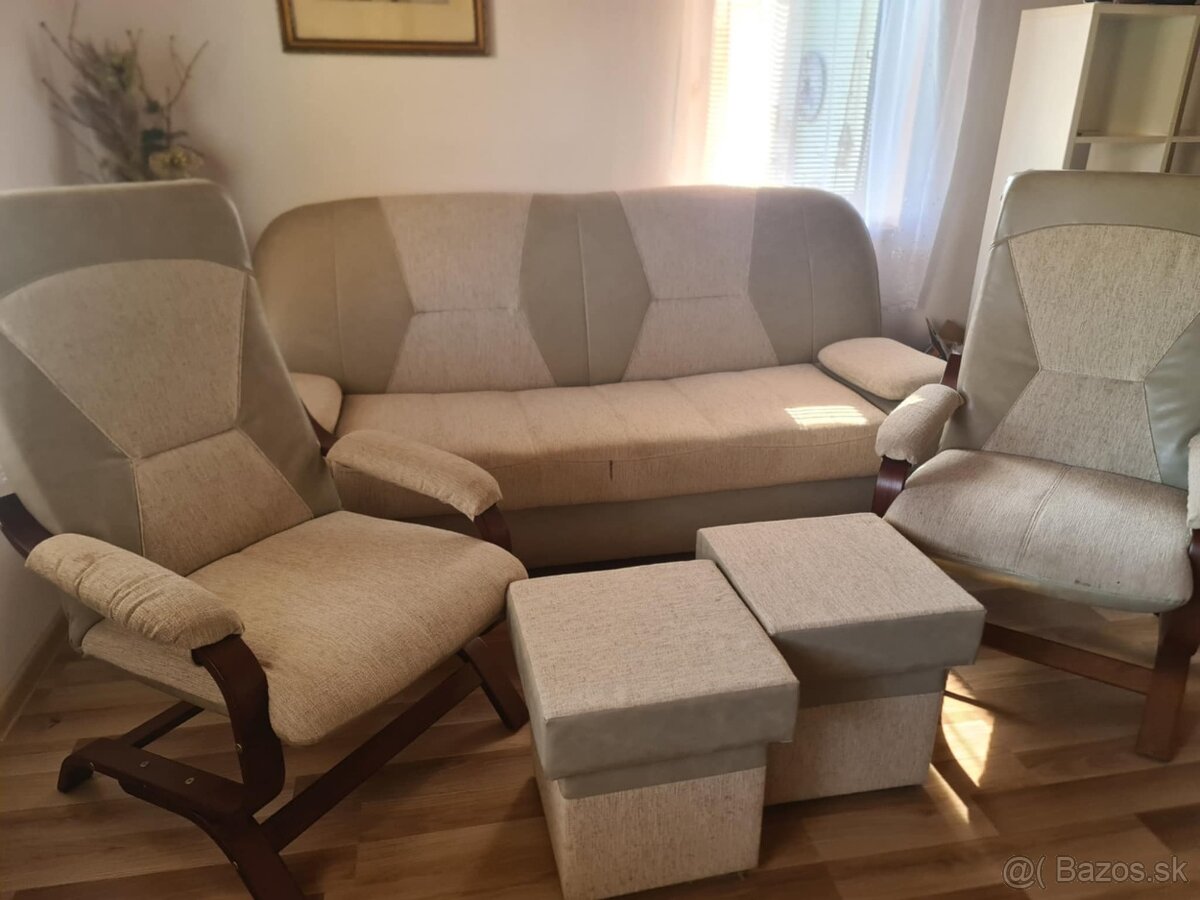 Predám sedaciu súpravu - gauč + 2 kreslá + 2 taburetky