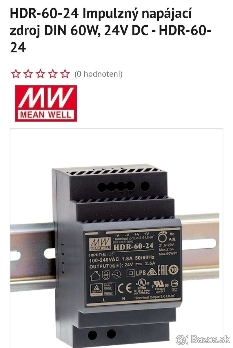 MEAN WELL HDR-60-24 ( 220V/24V zdroj DIN)