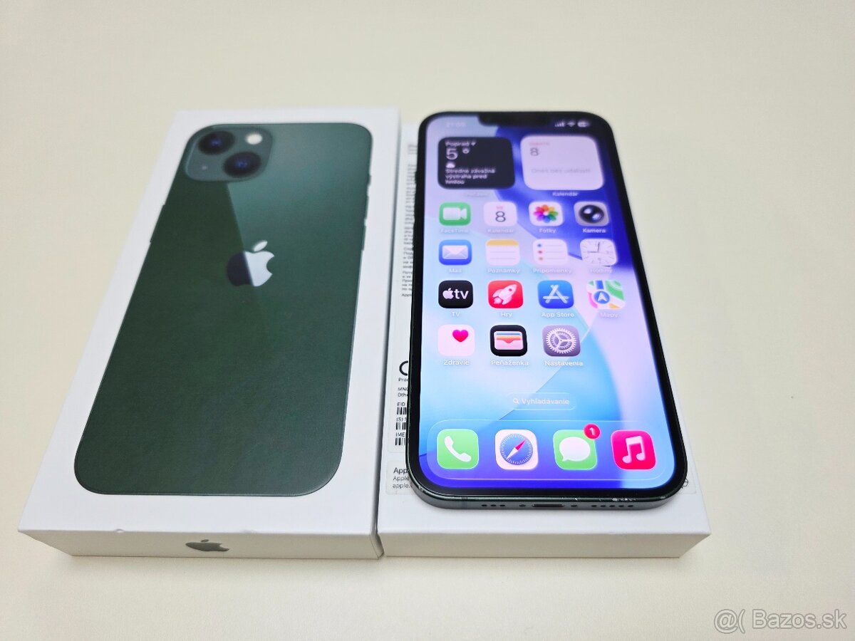 APPLE IPHONE 13 256GB GREEN,ZDRAVIE BATERKY 100%