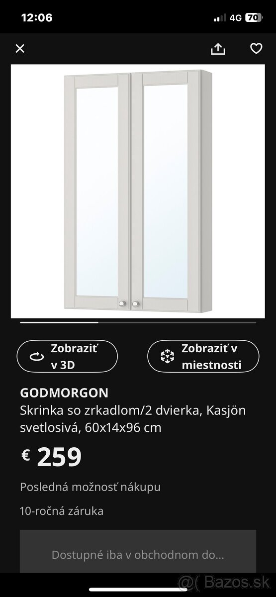 Kúpeľňová skrinka so zrkadlom nad umývadlo - šedá