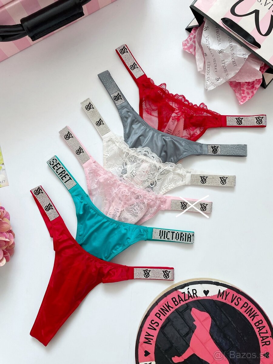 Victoria’s Secret shine strap tanga nohavičky kamienkove S