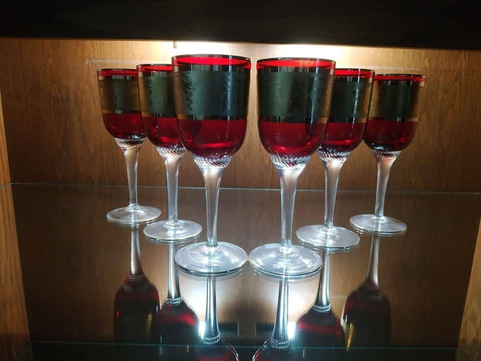6 ks rubínové poháre Bohemia