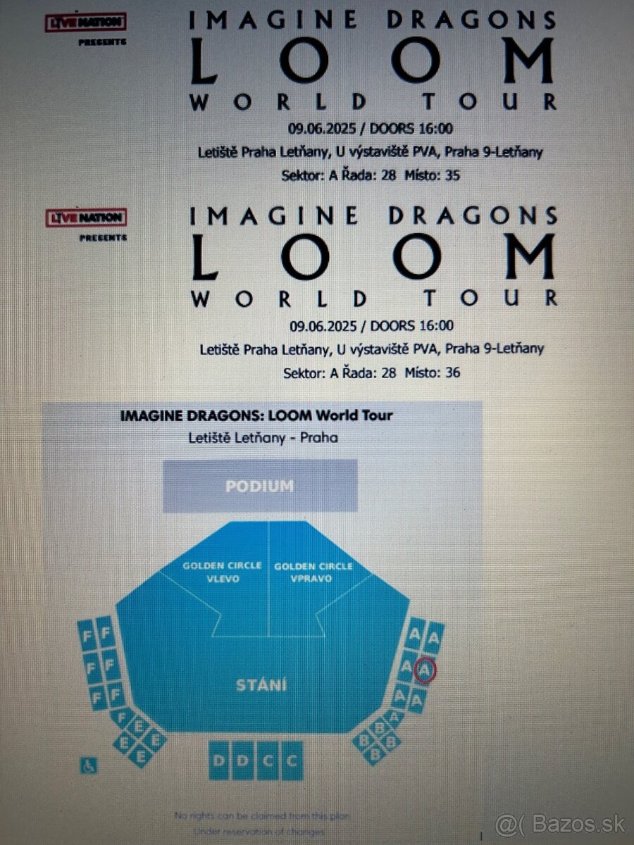 Vstupenky Imagine Dragons, Praha 9.6.2025